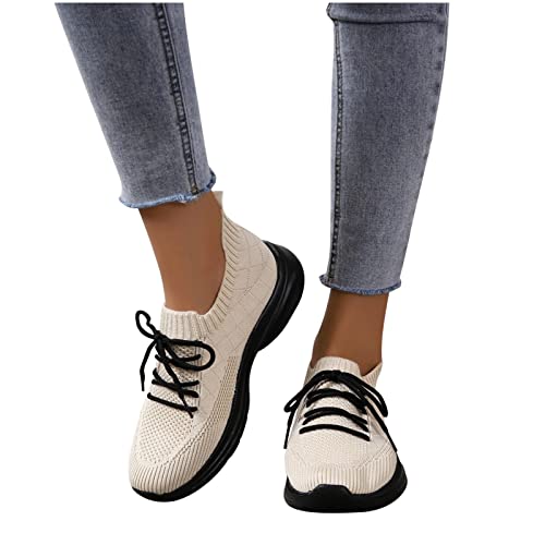 Femmes Baskets Fond Plat Maille Respirant léger Confortable Running Multicolore tissage volant, chaussures de sport décontractées Femme lacets Chaussures Sport Running Mode été et Automne