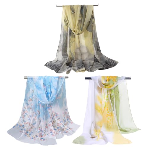 FOSDICK 3 PCS Pañuelo Cuello Mujer Fulares Elegante Foulard Estola Pañuelo Mujer Chal Estolas Boda Fiesta Chiffon Bufanda, 50x150cm