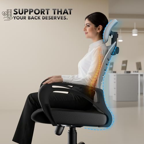 Image of beAAtho Verona Mesh High Back Ergonomic Home Office Chair | 3-Years Limited Warranty by beAAtho, Tilting & Height Adjustable Mechanism, Heavy Duty Metal Base | Ideal for Office Work & Study (Grey)