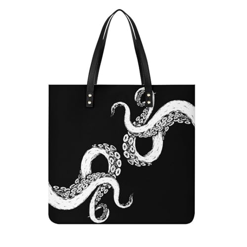Sac à bandoulière poulpe noir et blanc : grand tote bag de voyage pour femmes