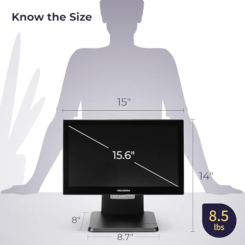 Image of Volcora 15.6 inch Black LED Touch Screen Monitor with Metal Stand - Backlit 1366 * 768 with VGA HDMI Connection for Small Business, Restaurant, Office - No Driver Required (Not Compatible with macOS /iOS)