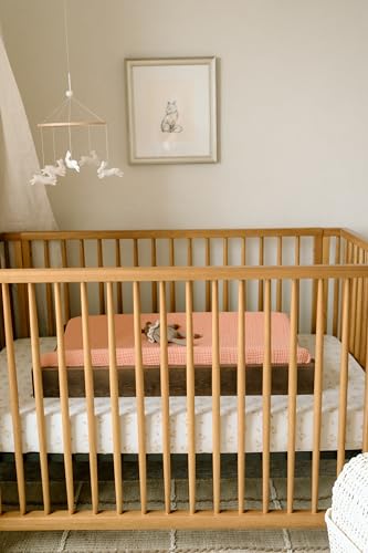 Image of Oilo Crib Sheet, Breathable, Fitted, Organic Cotton Jersey, 300-Thread, Machine Wash, Fits Standard Crib (28 inch x 52 inch x 9 inch), Toddler Bedding, Heirloom Organic Collection, Dainty Floral
