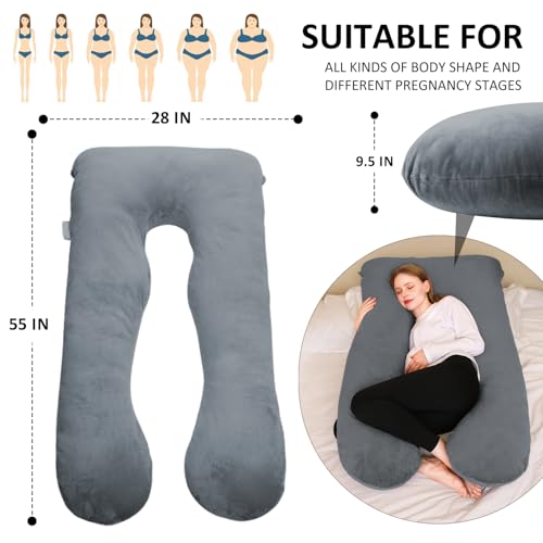 Chilling Home Schwangerschaftskissen, U Form Seitenschläferkissen mit Bezug U Kissen Stillkissen groß Lagerungskissen, Kissen für Frauen und Seitenschläfer(Schwarz Blau)