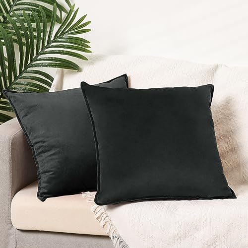Uxcell Pack of 2 Decorative Velvet Cushion Covers Home Decor Solid Pillow Cover for Couch Sofa Living Room Black 50 x 50 CM - Image 2