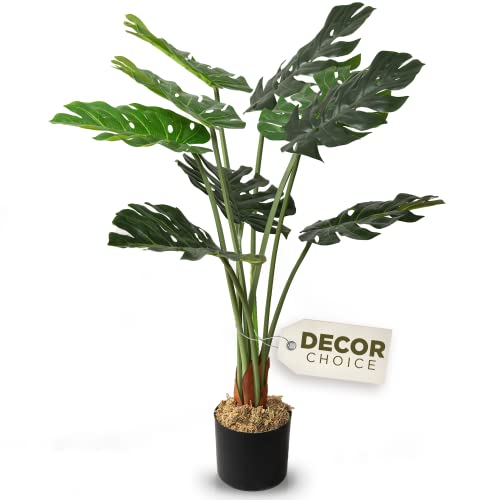 Artificial Monstera Plant, Artificial Plants for Home Decor Indoor, Faux Plants & Fake Plant Decor, Fake Plants Tall, Large Fake Plant, Artificial Plants Indoor, Tall Plants for Living Room Decor 3ft