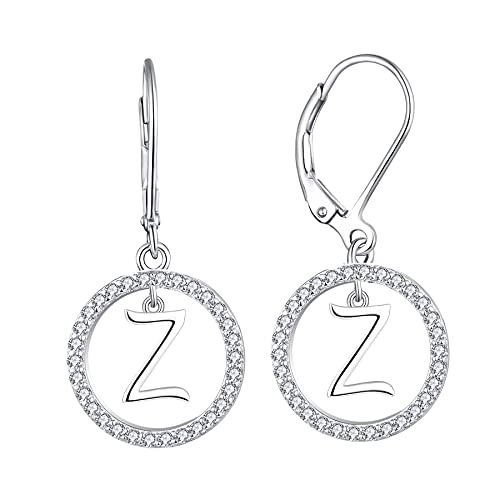 Starnny Women's Earrings,925 Sterling Silver Z Letter Initial Alphabet Earrings with 3A Cubic Zirconia White Gold Earring for Women