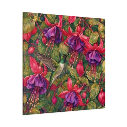 Toile colibri oiseau rose tableau nature aquarelle salon moderne grand format 80x80 cm