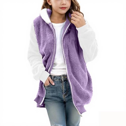 Girls Fuzzy Fleece Jacket Fuzzy Sherpa Hoodie Coats Zip Up Casual Outerwear Long Sleeve Cardigan Warm Winter Clothes