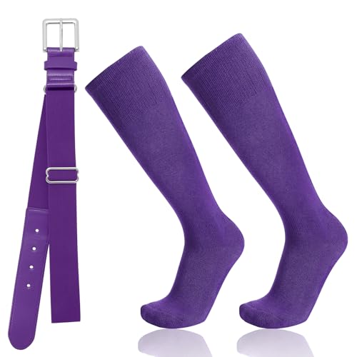 Baseball Socks and Belt Combo for Youth Adult - Softball Socks and Belt for Boys and Girls (Purple)