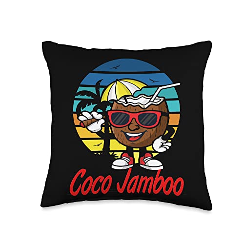 Coco Jamboo Coconut With Sunglasses Cartoon Throw Pillow