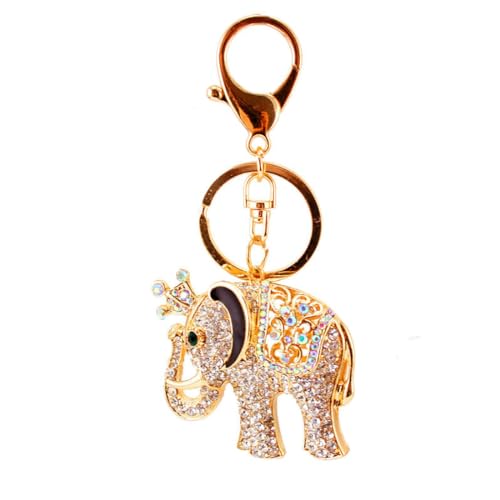 Llavero con diseño de elefante de dibujos animados de diamantes de imitación, 2 piezas, llavero con colgante de coche, para bolso de mujer, color blanco, blanco, Talla única