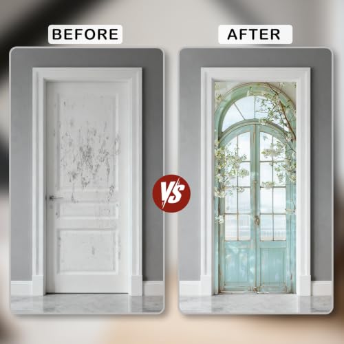 Image of Nuxovilar Floral Door Stickers Peel Stick PVC 30.31x78.74 in Cover | Door Stickers Wall Decals Peel Stick Cover Vinyl Art Poster Nursery Studio Balcony (Pastel Floral)