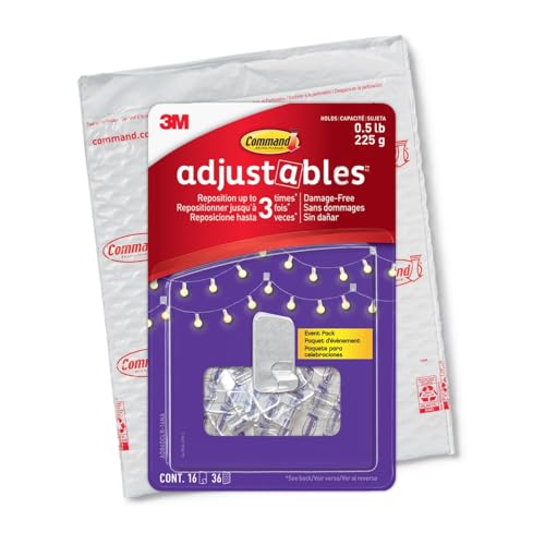 Command Adjustables Repositionable Light Clips, 16 Hooks, 36 Strips, Easy to Use & Reposition, Damage-Free Decoration Clips, Each Clip Can Hold Up to 0.5 lbs. - image 1