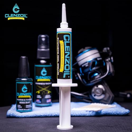 Clenzoil Synthetic Reel Grease Syringe - 100% Synthetic Reel Grease - for All Types of Fishing Reels - Fishing Equipment Maintenance - Rust Prevention & Lubricant - 0.5 oz Syringe