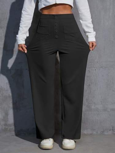 Work Pants for Women Stretchy High Waisted Wide Leg Business Casual Trousers 2025 Women's Dress Pants with Pockets3