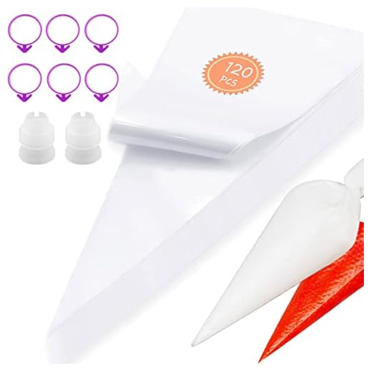 120 Pcs Disposable Piping Bags - 12 Inch Thickened Icing Piping Bags for Cream Icing Frosting Cookie Cake Decorating Supplies, Bonus 2 Couplers+6 Bag Ties