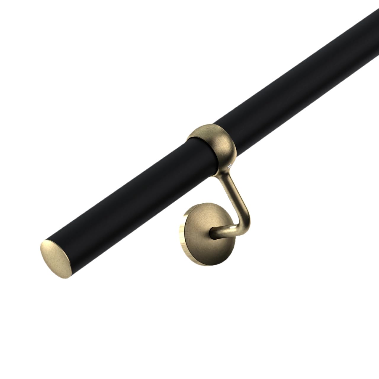 Matt Black Stair Handrail Kit with Antique Brass Brackets – Stainless Steel Wall Mounted Indoor Banister Rail System with Brackets & Fixings, Modern Easy Install Stair Railing - 3.6m