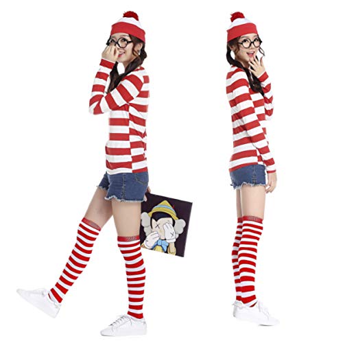 ハロウィン コスプレ 衣装ウォーリーを探せ ウォーリー 衣装 コスチューム 豪華 4点セット (Tシャツ・眼鏡・帽子・レッグウォーマー) ペアルック レディーズ 仮装 コスチューム (L, 女性) ハロウィン コスプレ 衣装ウォーリーを探せ ウォーリー 衣装 コスチューム 豪華 4点セット (Tシャツ・眼鏡・帽子・レッグウォーマー) ペアルック レディーズ 仮装 コスチューム (L, 女性)