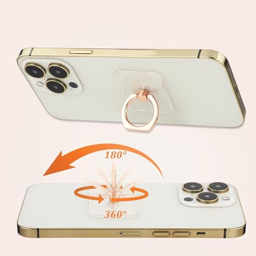 Image of KolorFish Transparent Phone Ring Stand Holder Mobile Phone Ring Holder Finger Grip 360 Degree Rotation (Transparent Rose Gold Square)
