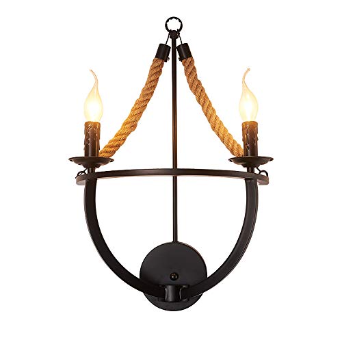 Preisvergleich Produktbild Wandleuchte Hanf-Seil-Wandleuchte-Leuchter, amerikanische Schmiedeeisen Wand-Laterne-2 Köpfe Restaurant Cafe Aisle Porch DecorativeWall Licht