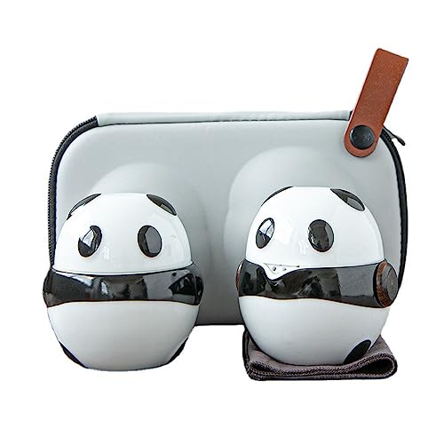 ティーセット パンダ茶器 急須 茶器セット 中国茶器 茶具 湯呑みセット 収納バッグ付き コンパクト 和風 陶器製 茶器 茶わん 茶筒 お茶缶 ティートレー 携帯式 中国茶 日本茶 紅茶 キャンプ 旅行 登山 通勤 お出かけ用 自宅用 (急須X1+茶筒X1