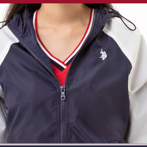 U.S. Polo Assn. Women's Hooded Raglan Sleeve Varsity Windbreaker W/Piping Poly Mesh Lining2