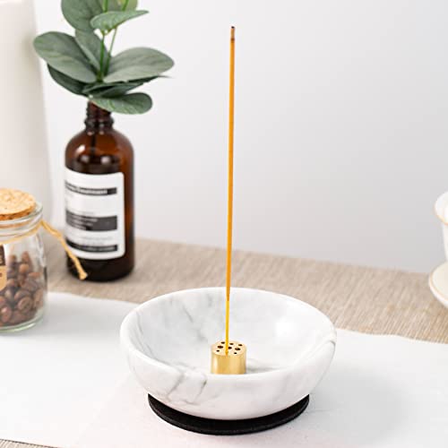 Fasolahome Incense Holder, Beautiful Natural Marble Incense Burner For Meditation, 9 Incense Holes Suitable For Most Incense Types, Easily Grab All Incense Ash (Light White Gray) #TOP5