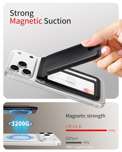 Image of iWALK Stronger Magnetic Wallet, Upgraded for MagSafe Wallet, RFID Blocking, 5 Card Holder with Adjustable Stand, Slim Leather Phone Wallets for iPhone 17 /16 /15 /14 /13 /12 Series, iPhone Wallets