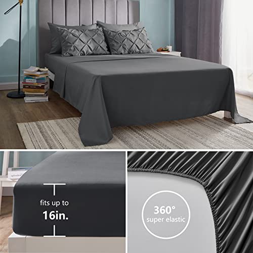Cozylux Queen Comforter Set - 7 Pieces Comforters Queen Size Dark Gray, Pintuck Bed In A Bag Pinch Pleat Bedding Sets With All Season Comforter, Flat Sheet, Fitted Sheet And Pillowcases & Shams #TOP5