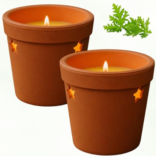 2 Velas de Citronela para Exterior, Antimosquitos e insectos, Juego de velas de citronela, Para interior, Jardín, Balcón, Picnic, Camping, Decoración de mesa, Terracota