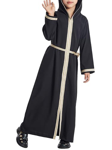 WSPLYSPJY Kids Girls Hooded Abaya Dress Embroidered Muslim Prayer Clothes Dubai Robe with Belt3