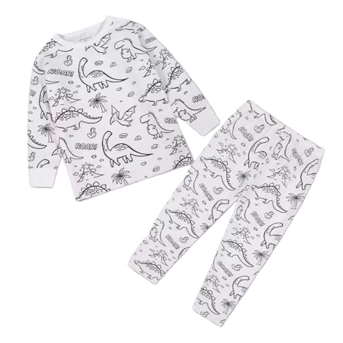 Kids' Pants Set with Hand Painted Markers Boys Girls DIY Coloring Shirt, 2 Piece Set Draw & Color Your Own Fun Designs (Dinosaurs, 6-7 Years)