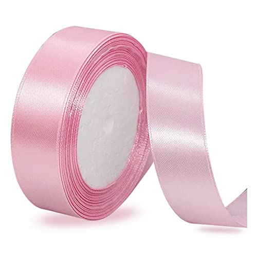 Pink Ribbon 25mm, 23 Meters Solid Color Satin Gift Ribbon for Crafting Gift Wrapping, Balloons, Hair Bows Making, Sewing