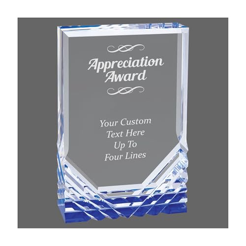 Personalized Appreciation Award, Customizable Engraved Acrylic Freestanding Trophy, Business Awards for Employee Recognition Dedication (Jewel, Blue, 6 inch)