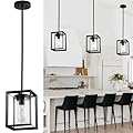 Sheenkarion Farmhouse Black Kitchen Island Pendant Light,1-Light Modern Hanging Pendant Light Fixtures with Metal Cage and Clear Glass Shade,Pendant Lighting for Entryway Living Room Bedroom