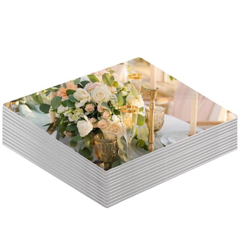 Peças centrais de espelho inquebráveis para mesas, 12 peças, espelhos quadrados de 24 cm, placas de