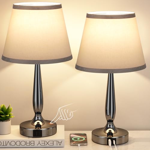 Kakanuo Touch Table Lamp for Bedroom, Small Bedside Lamp with USB C Port