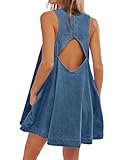 TBETNE Women’s Denim Dress Summer Casual Sleeveless Jean Mini Dresses with Pockets(Dark Blue, S)