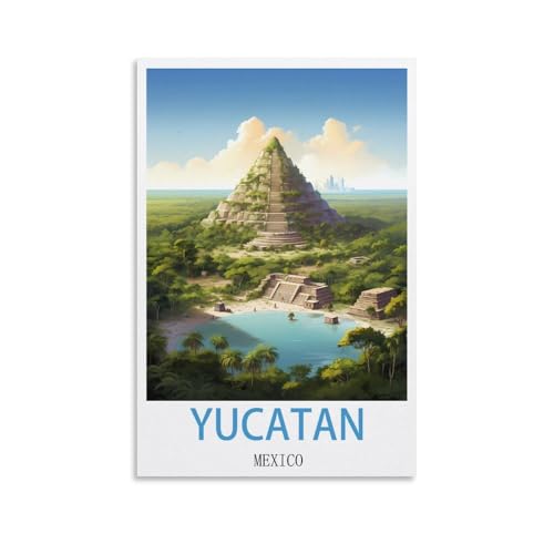 YNIEILUU Yucatan Poster vintage sur toile représentant le Mexique - Décoration murale pour chambre à coucher - 30 x 45 cm