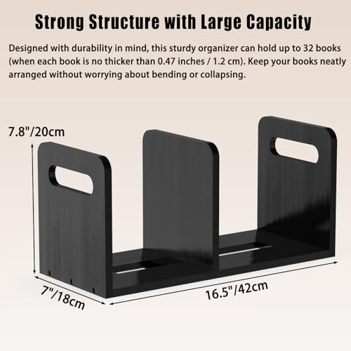 Image of 100% Solid Wood Adjustable Desktop Bookshelf with Movable Divider, Retro Tabletop Bookshelf with Convenient Handle Design for Living Room, Home, Office, Perfect for Magazine Book (Black)