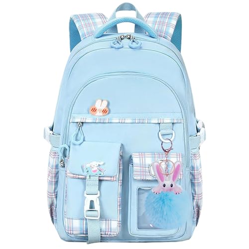 KEBEIXUAN Rucksäcke für Mädchen Kinder Kawaii Schultasche Teenager Mädchen Mittelschule Studenten Büchertasche Outdoor Daypack Teens (Blau)