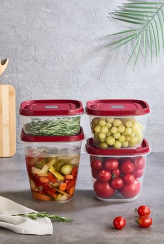 Saklama Kabı; Modern 4'lü Kare Vakumlu, Özel Vakum Kapağı, Kırmızı, 1000 ml 1500 ml -2000 ml -2500 ml