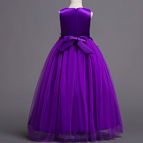 Little Big Girl Bridesmaid Pageant Flower Princess Wedding Formal Prom Floor Long Tulle Dress Dance Evening Maxi Gown Purple 14-15 Years #TOP2
