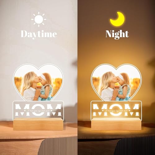 Image of SNAPTRAP Personalized MOM LED Acrylic Lamp with Photo | Customized Photo Gift for Mother | Night Lamp with Wooden Base | Birthday Gift for Mom | Mother's Day Gift | LED Photo Frame