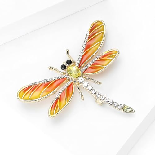 Image of Dragonfly Brooch and Pins for Women Enamel /Rhinestone Crystal Dragonfly Animals Brooches Jewelry for Mom Wife Elegant Dress Accessories Birthday Gifts