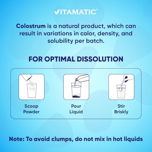 Image of Vitamatic Bovine Colostrum + Collagen Powder - Supplement for Gut Health, Hair Growth, Beauty, Muscle Recovery, & Immune Support - Easy to Mix - Unflavored - 454 Gram, (16 oz)