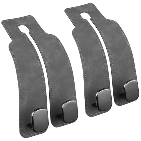 JESTOP Car Headrest Hooks, 2 Pcs Car Seat Storage Hanger for Purses Bags, Stylish Car Double Seat Organizer Hooks for Handbag Coat Umbrellas, Car Inside Accessories, Gray Cover