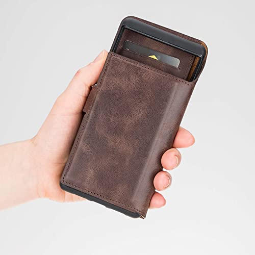 Venito Florence-Flex RFID Blocking Leather Wallet Case Compatible with Google Pixel 6 - Non-Magnet Slide in Detachable Wallet Case - Antique Brown (Coffee Brown)4