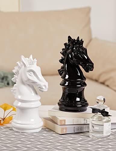 NENBOLEC Chess Statue Decor Piece Sculpture Knight Gifts Large Game Figurine Home Arts Polyresin Black 25cm