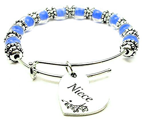 ChubbyChicoCharms Niece Sky Blue Glass Beaded Bangle Adjustable Bracelet